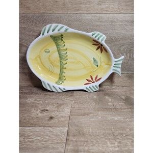 Caleca Sorrento Platter Fish Shaped Italian Pottery Serving 12.5x9 Hand Painted